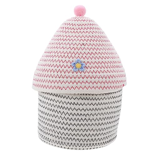 PRETYZOOM Organizing Basket for Bedroom Cotton Rope Storage Box Small Woven Basket Lid Decorative