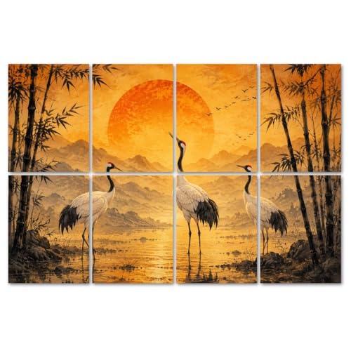 8 Pack Art Acoustic Panels Sound Absorbing Graceful Cranes Golden