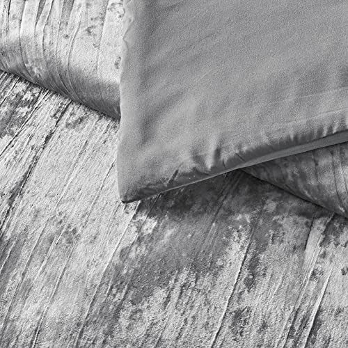 Fredsure Crinkle Velvet Comforter Set, 3 Pieces Grey King, Crinkle Velvet Face And Brushed Microfiber Reverse #TOP3