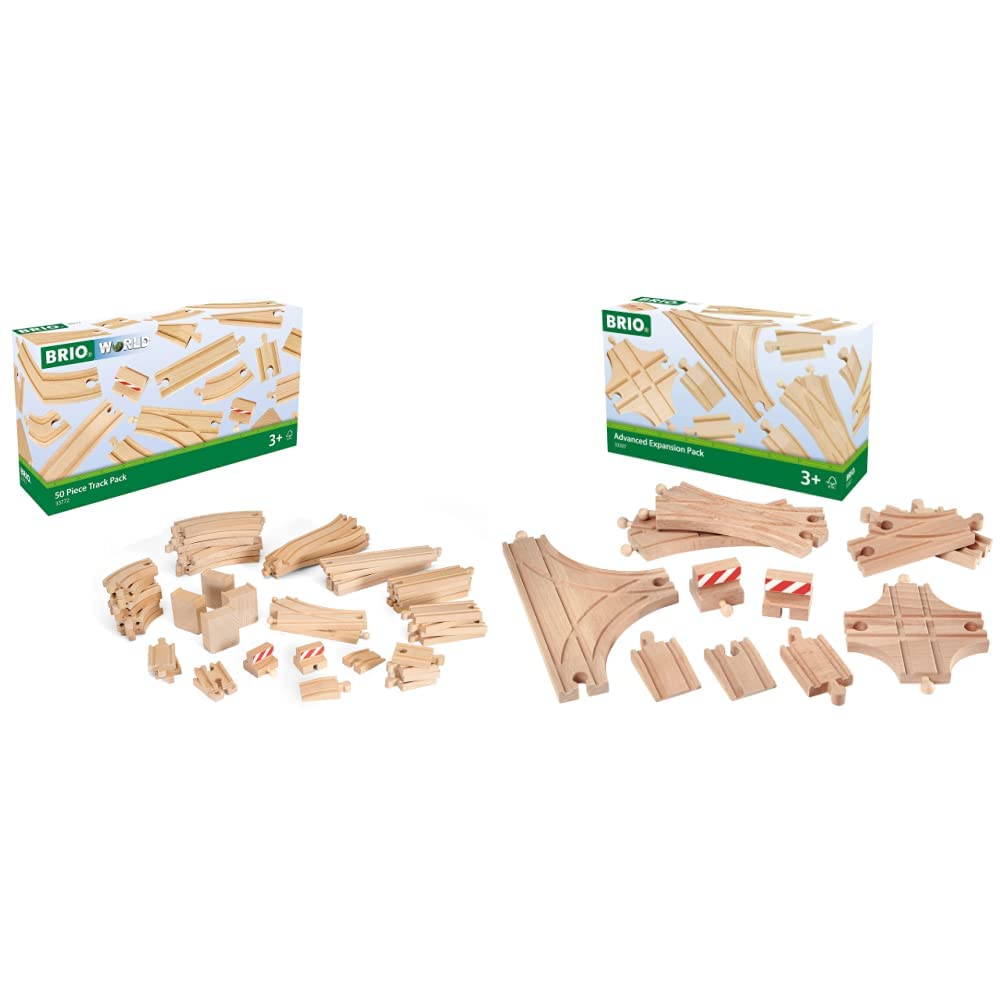 BRIO World 33772 Großes Schienensortiment 50 Teile - Schienen Set für die BRIO Eisenbahn - Kleinkindspielzeug empfohlen ab 3 Jahren & World 33307 Schienen- und Weichensortiment - ab 3 Jahren