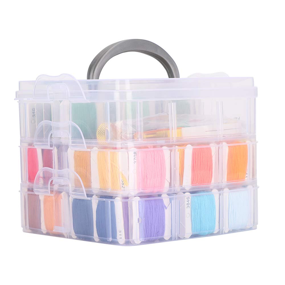 Kit de Hilo de Bordar, Juego de Hilos de Bordar de Algodón con Caja Organizadora, 8 M Cada, Hilos de Punto de Cruz Arcoíris para Pulseras de la Amistad, Costura y Principiantes