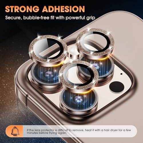 Image of for iPhone 16 Pro /16 Pro Max Camera Lens Protector Bling Individual Metal Glitter Ring 9H Hardness Scratchproof Protector, Stylish Phone Accessories, Case Friendly (Glitter Titanium Desert)
