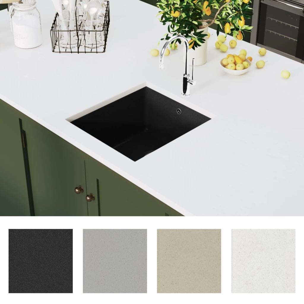 Fregadero De Cocina De Granito Con Un Seno Profundo, 80% Cuarzo y 20% Resina, Resistente y Fácil De Limpiar, kitchen sink, Fregadero Bajo Encimera, Apto Para Cocinas y Lavaderos, Negro, 420x460x310 mm