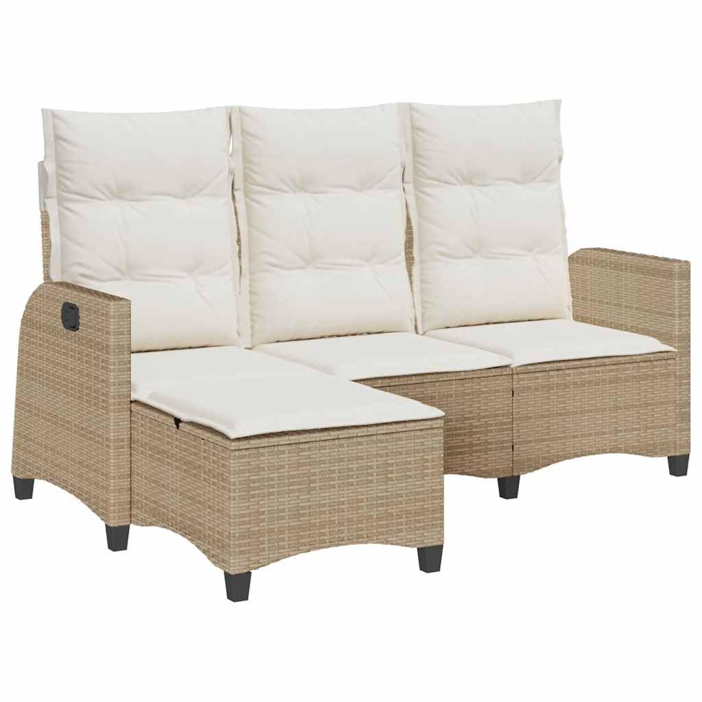 Divano da Giardino con Funzione Reclinabile, Set Angolare in Polyrattan Beige, Struttura Resistente, Cuscini Rimovibili, Salotto da Giardino Esterno,Beige, 176 x 138/125 x 83/91 cm