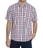 JCFL Button Down Short Sleeve Cotton Plaid Shirt Casual Style,White Red Blue Checkered Shirt for Men Regular Fit