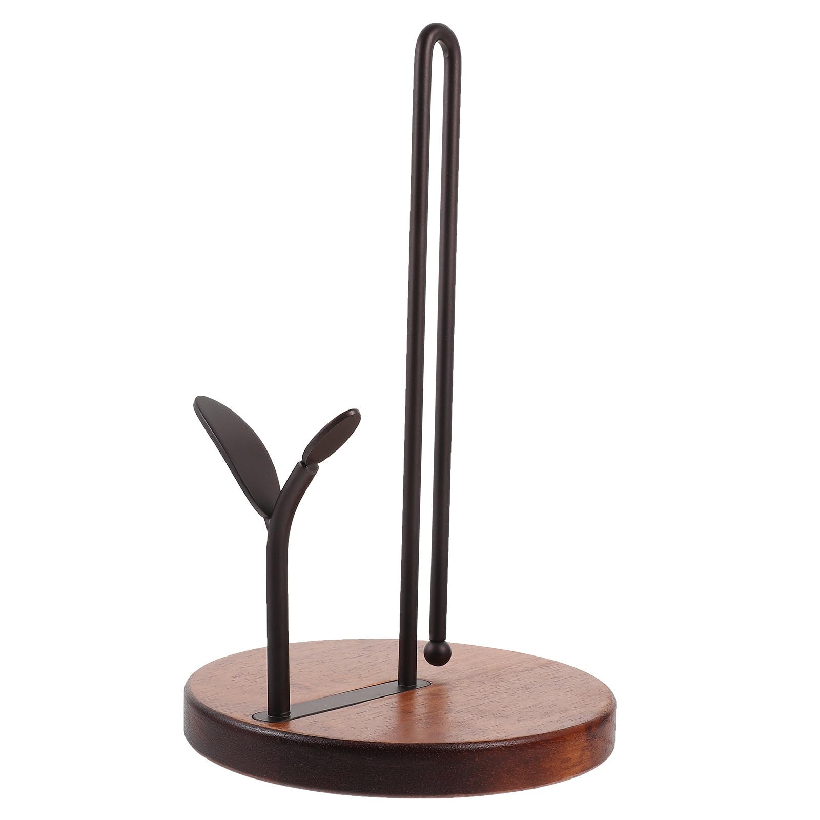 Portarrollos de Papel de Cocina Base de Madera y Estructura Vertical de Hierro, Soporte Duradero para Toallas en Cocina y Comedor Moderno