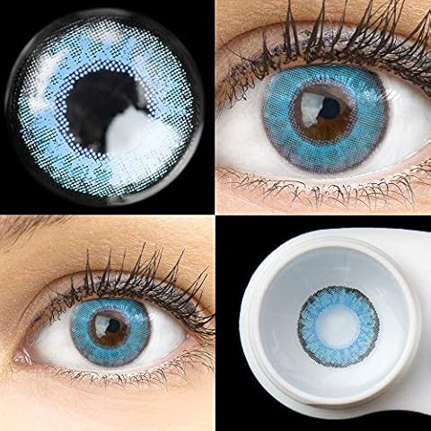 GLAMLENS Flora True Sapphir blau + Behälter | Sehr stark deckende natürliche blaue Kontaktlinsen farbig | farbige Monatslinsen aus Silikon Hydrogel | 1 Paar (2 Stück) | DIA 14,50 | Ohne Stärke Cover