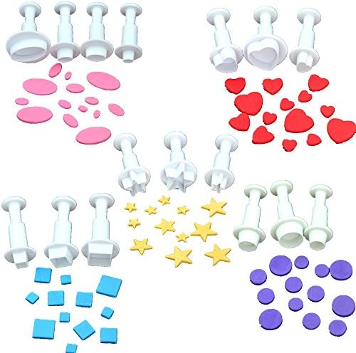 16pcs Plunger Cutters Fondant Cookie Cutters Sugarcraft Cake Decorating Tools, Square/Round/Heart/Oval/Five-Pointed Star, White (White)