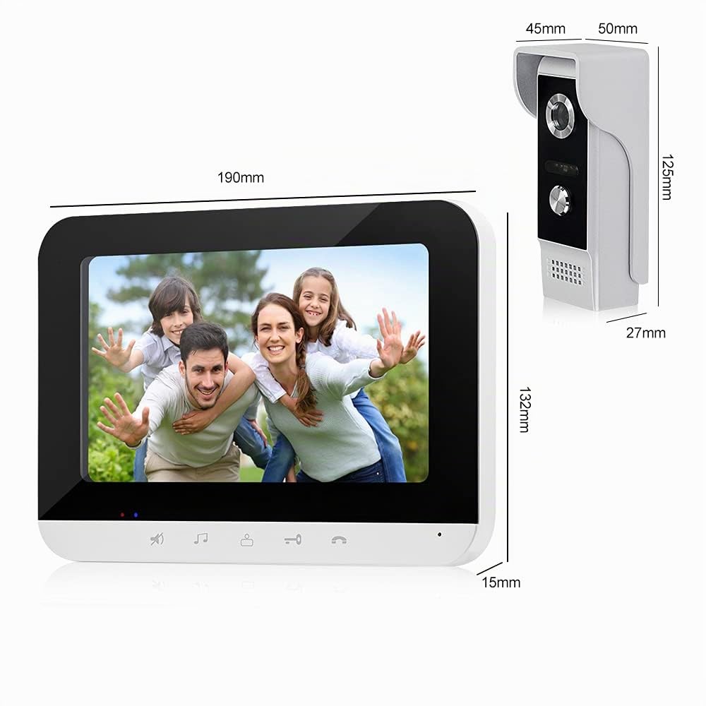 FTSTech 7 pulgadas WiFi TUYA Videoportero Teléfono con Cable Sistema de Intercomunicación por video Monitor de Panel Táctil, Cámara IR para Exteriores Desbloqueo Remoto para Seguridad en el Hogar