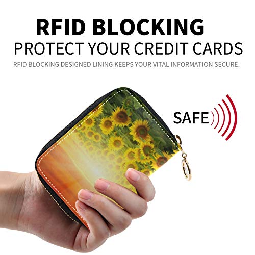 OTVEE Sunflower Field Sunset RFID Credit Card Wallet, Microfiber Leather Zipper Card Case Holder for Women2