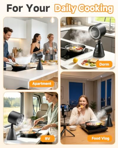 Portable Range Hood, Exhaust Fan with Telescoping Height & 40° Tilt Low Noise 52dB with LED Rang Light(Carbon Black) — view 3