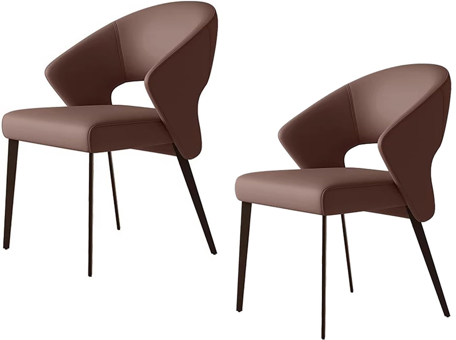 Chaises de salle à manger en cuir moderne ZTGL marron lot de 2 avec pieds en métal