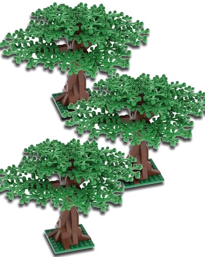 LONESTAR Bricks Klemmbausteine Set, 3X Laubbäume dunkelgrün, City Zubehör für Modellbau, kompatibel, naturgetreu, DIY Bausatz, 300 Teile, ABS Kunststoff