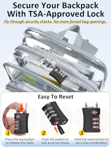 Image of Clear Backpack for School, Heavy Duty Clear Bookbag With a TSA Lock | 18 inch large clear bag, Durable PVC, For boys /girls /men /women /teens /adult, Ideal for work /sport /travel /daily life