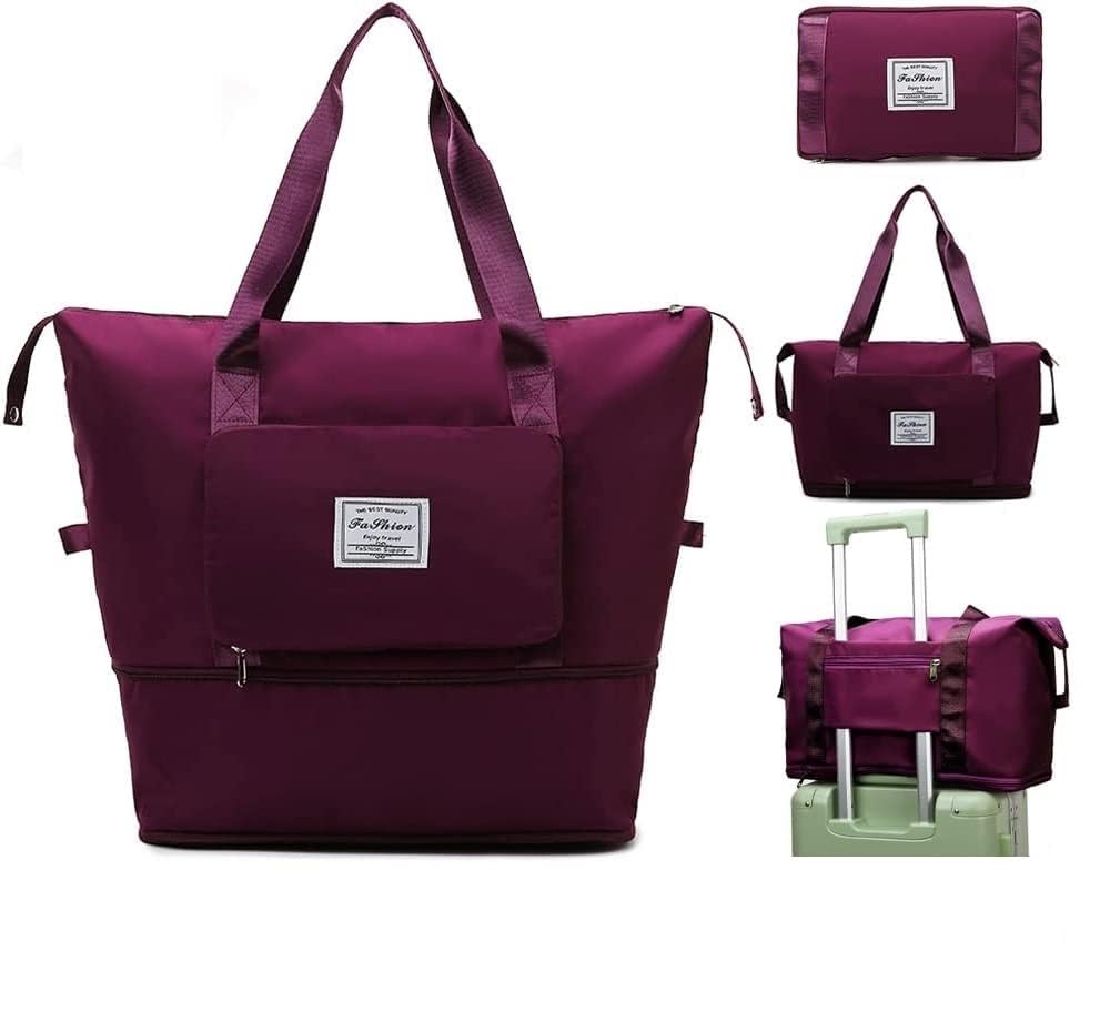 cherryland Oxford Fabric Large Capacity Travel Bag, Foldable Travel Bag, Expandable Travel Duffel Bag, Collapsible Waterproof Large Capacity Travel Handbag, Overnight Bag for Women, Wine-picture-20
