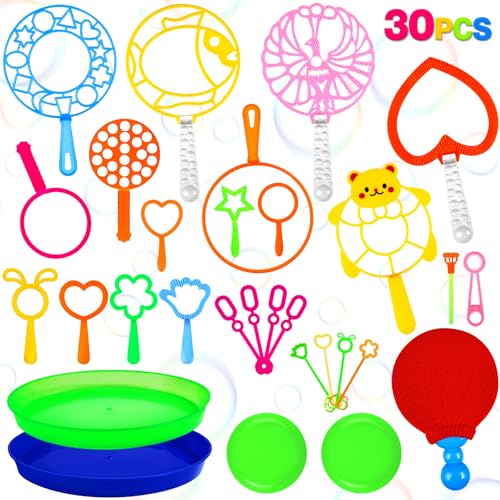 Zenoble 30Pcs bubbles for kids bubble wands for Summer Outdoor Games Activities bubbles party bag fillers Birthday Supplies Big Bubble Maker with Tray