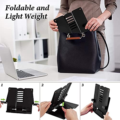 Image of VOLO Book Stand - Adjustable Foldable Metal Book Stand Holder, Stable Hands Free Reading, Portable Desktop Book Holder for Cookbooks Textbooks Sheet Music | Black