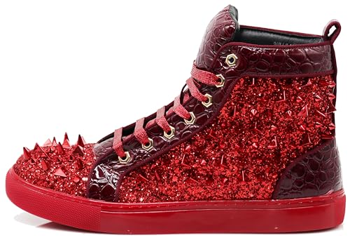 Image of Enzo Romeo Men's High Top Crystal Shimmer Rhinestone Blink Flat Spike Fashion Sneakers Shoes BUL2