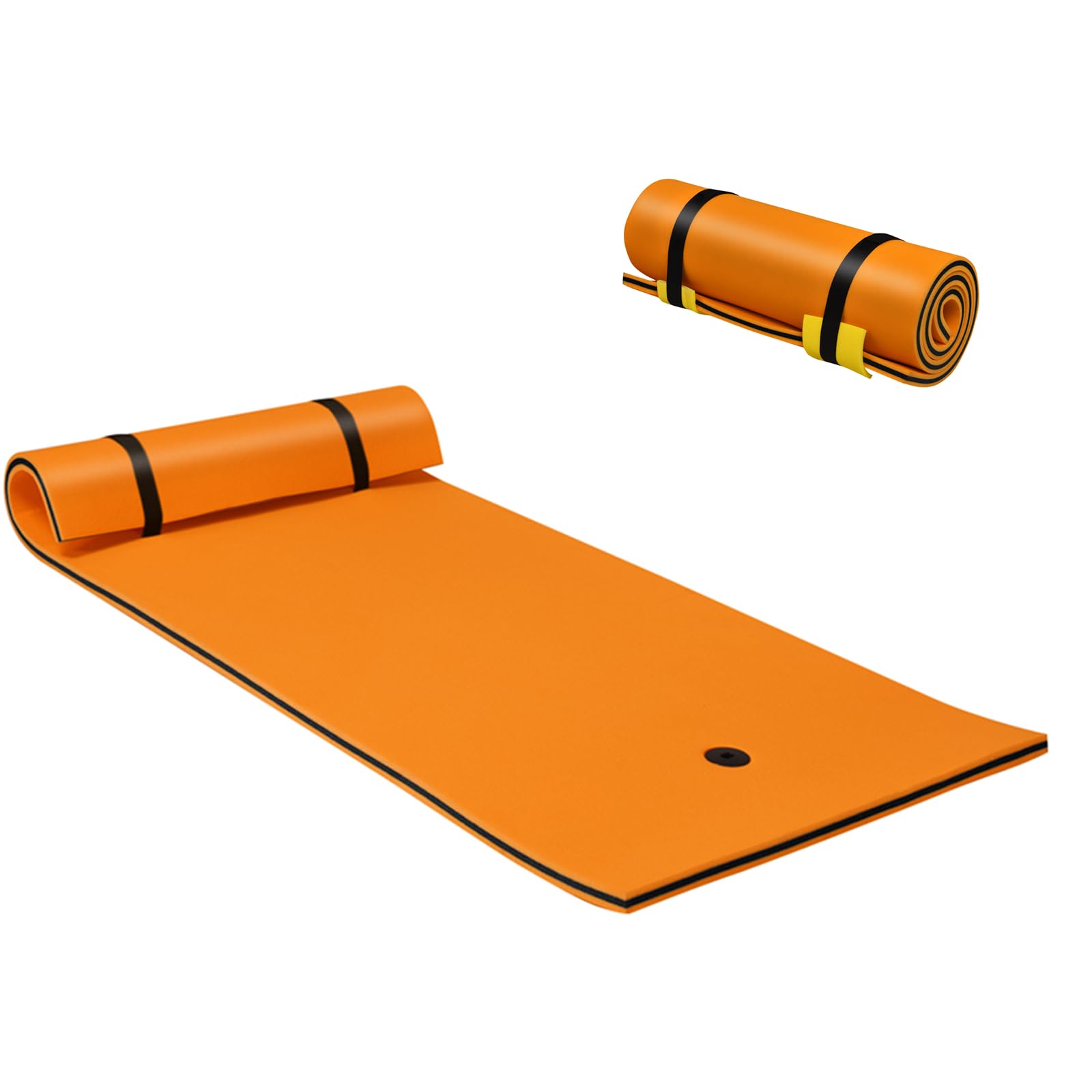 COSTWAY Floating Water Pad Mat, Lily Pads with Rolling Pillow Design, Bouncy Tear-Resistant 3-Layer XPE Foam, Roll-Up Floating Island River Rafts for Pool Lake Ocean (Orange)