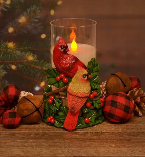 Image of Mark Feldstein & Associates Holiday Flameless Candle Holder Sleeve, with 6 Inch Glass LED Pillar Candle Included (Cardinal Pair)