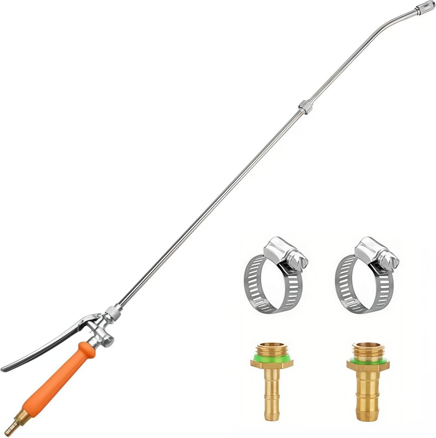All Metal Replacement Sprayer Wand,1/4"" & 3/8"" Brass Barb Sprayer Wand Replacement, Stainless Steel Sprayer Wand with Shut off Valve & 2 Hose Clamps (36 Inches Sprayer Wand)