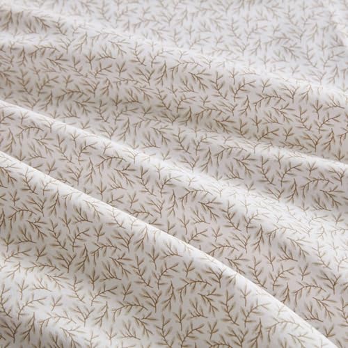 Image of Martha Stewart - King Size Sheets Set, Crisp & Tailored Cooling Sheets w /a Naturally Smooth Cotton Percale Lightweight Feel - Bed Sheets with Matching Pillowcases & Fitted Sheet (Leaves Beige)
