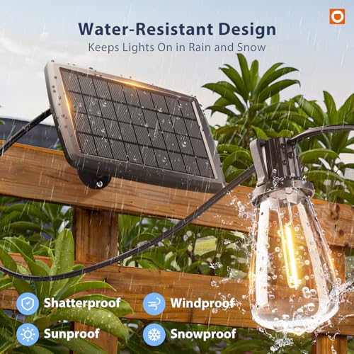 Image of addlon 78(72+6) FT Solar String Lights Waterproof with Remote & USB Port, 24+2 LED Shatterproof Bulbs Patio Lights, Dimmable & Timable 3 Lighting Modes Solar Light for Backyard Camping Garden Decor