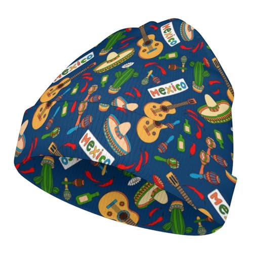 Mexican Cactus Pattern Kids Beanie Hat for for Girls Boys Children Cap Winter Knitted Chemo Cancer Headwear Accessories Gifts Decoration Black