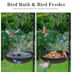 Hanging Bird Bath for Outside11In Dark Curry Metal Bird Feeder Birdbath Bowl with 17Rust Proof Black Chains for Garden Backyard Decor with Magnetic Dragonfly Decor