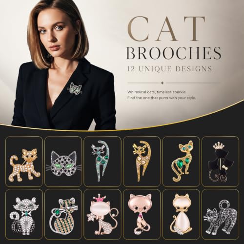 Image of Junkin 12 Pcs Women Brooches Bulk Vintage Rhinestone Pin Set