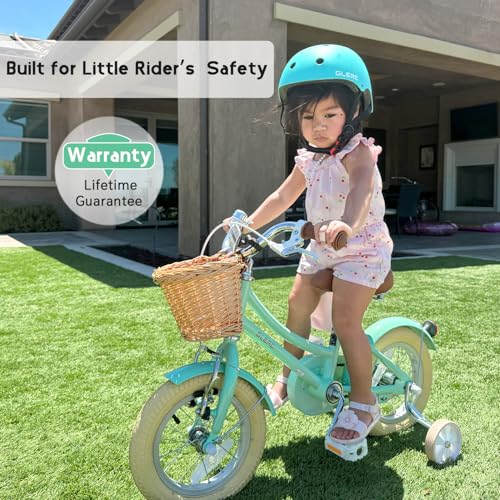 Image of Glerc Little Molly 12-20 Inch Kids Retro Cruiser Bike for 2-13 Year Old with Wicker Basket & Training Wheels /Kickstand, Multiple Colors