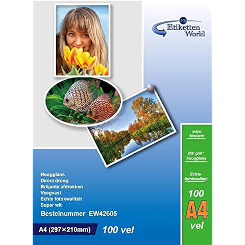 100 Sheets 260 GSM High Gloss A4 (210 mm x 297 mm) Photo Paper for Inkjet Printers Glossy EW (A4-100 Sheets) Cover