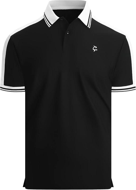 Men's Golf Polo Shirt Short Sleeve – Performance Stretch Nylon Pique Polo Shirts for Golf, Sports & Casual Wear