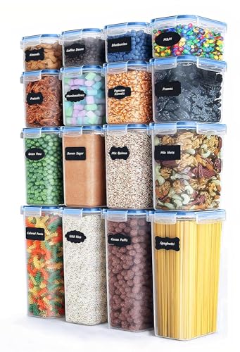 Image of Kitchen Storage Container Set Food Safe & BPA Free Plastic Kitchen Containers and Jars 500mlx4-1000mlx4-1500mlx4-2100mlx4 Cereal Dispensers Airtight Fridge Container with Leakproof Lid (16)