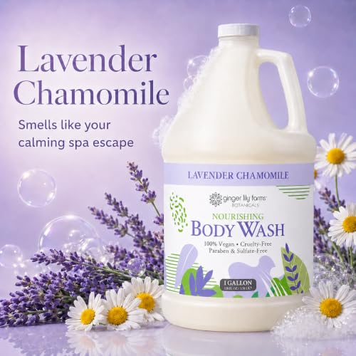 Image of Ginger Lily Farms Botanicals Body Wash, 128oz /4pk, Lavender Chamomile | 100% Vegan & Cruelty-Free | Nourishing Bath & Shower Gel for All Skin Types | Refill Size