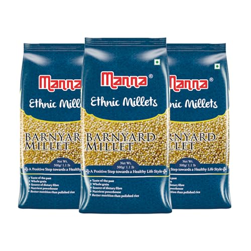 Image of Manna Barnyard Millet Natural Grains, 1.5kg (500g x 3 Packs) - (Khira /Swank /Kuthiraivally /Udalu /Kodisama. Native Low GI Millet Rice | High Protein & 100% more fibre than rice