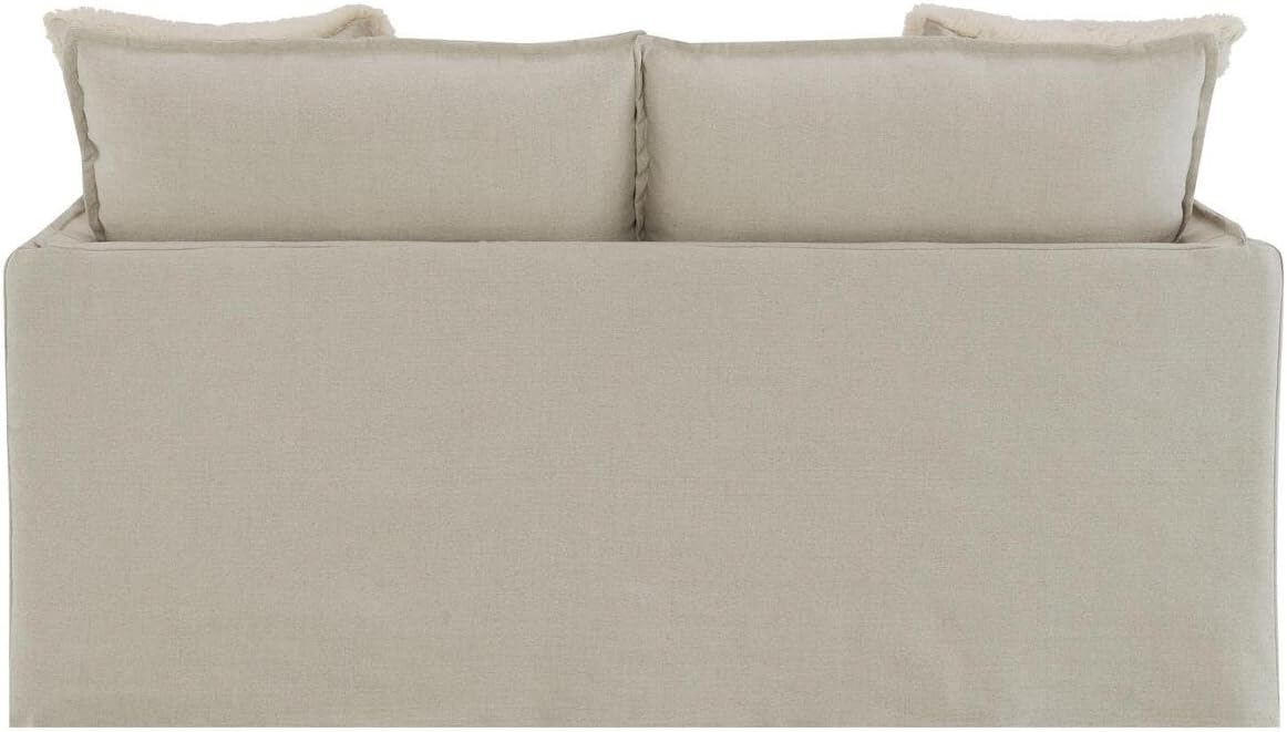 Beige Linen Loveseat with Removable Cushions and Wood Frame