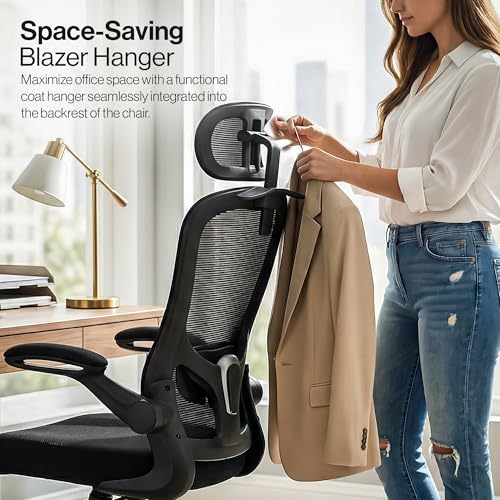 Image of DROGO Aerofly Premium Ergonomic Office Chair for Work from Home, 2D Headrest, High Back Computer Chair with Mesh, Flip-up Armrest, Recline,Adjustable Lumbar Support, Mesh Chair for Office(Black)