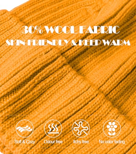 Kids Merino Wool Beanie Hat,Unisex Children Warm Winter Cuffed Ski Caps Classic Knitted Skull Caps for Boys Girls 7-14Y3