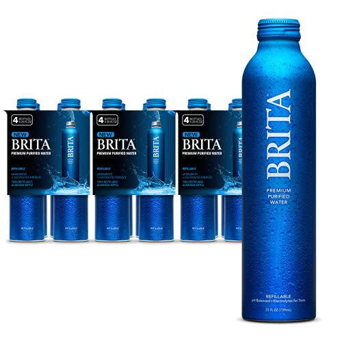 Brita Water, 25 Fl Oz (12 Pack), Premium Purified Still Bottled Water, Infinitely Recyclable Aluminum Bottle, Refillable Water Bottles, Filtered Water, BPA Free.