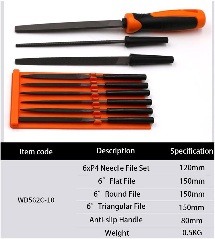 WEDO Metal File&Needle Set 10pcs, 6" Round/Triangular/Flat Cut File,6pcs 160mm Needle File, File Handles Set, Grade T12 Forged Alloy Steel, Suitable for Wood/Metal/Model/Shaping