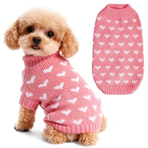 Hundepullover Herz Hundepulli Valentinstag Pullover Hund Katzenpullover Rosa Gestricktes Hunde Pullover Warme Hundekleidung für Kleine und Mittelgroße Hunde S