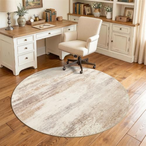 Image of Homaxy Modern Abstract Round Rugs Living Room 120 x 120 cm Beige