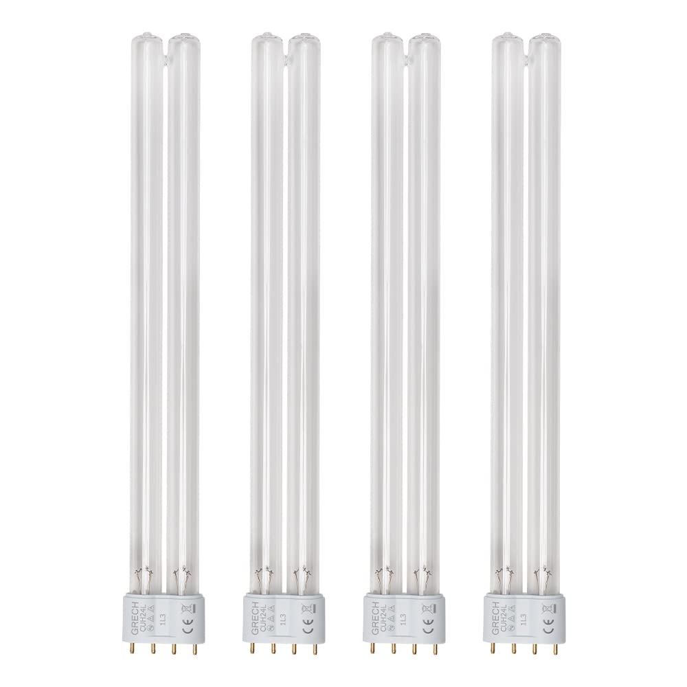 24W UV Ultraviolet 2G11-4 Pin Base Replacement Light Clarifier Lamp Filter for Aquarium Koi Pond Fish Tank Compatible to CUV-324 / CUV-624-4 Pack