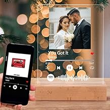 Custom Spotify Glass Art Night Light Personalized Acrylic Song Plaque with Scannable Spotify Code, Customized Music Album Cover Picture Frame Gifts for Music Lovers