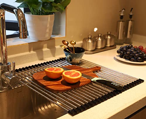 Image of Ahyuan Roll up Dish Drying Rack Over The Sink Kitchen Roll up Sink Drying Rack Portable Dish Drainer Foldable Dish Drying Rack (Black, 17.8''X15.8'')