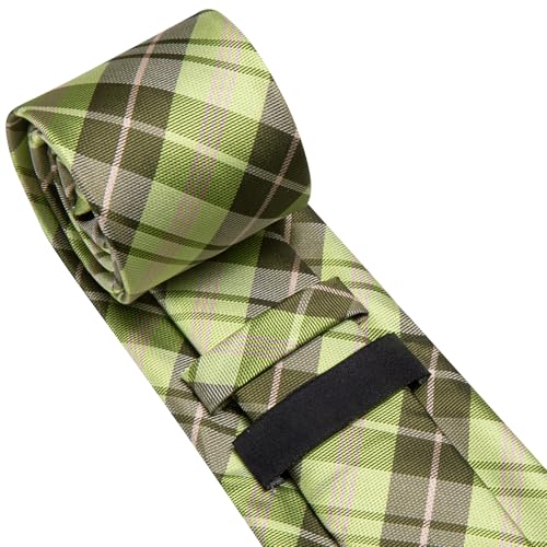 Image of Dubulle Mens Green Checks Tie and Lapel Pin Striped Floral Necktie for Men Pocket Square Cufflinks Wedding Party