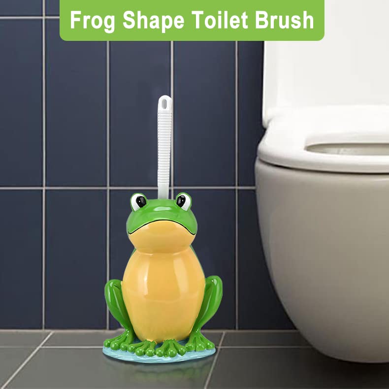 Image of Toilet Brush with Ventilated Drying Holder,Flexible Toilet Bowl Brush Head with Silicone Bristles,Frog Shaped Toilet Brush, Compact Size Toilet Brush with Holder for Storage and Organization