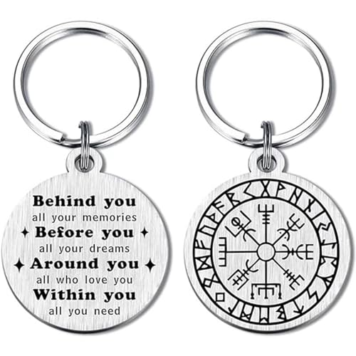 Ethlomoer Viking Runes Keychain Lucky Nordic Mythology Key Chain for Men & Women Great Viking Gifts for Anniversaries & Christmas Décor - Features Viking Helmet Adult & The Vikings Valhalla!
