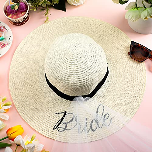 Bride Floppy Sun Hat Adjustable Beach Women's Sun Hats And White Bridal Veil Wedding Veil For Women And Girls #TOP6
